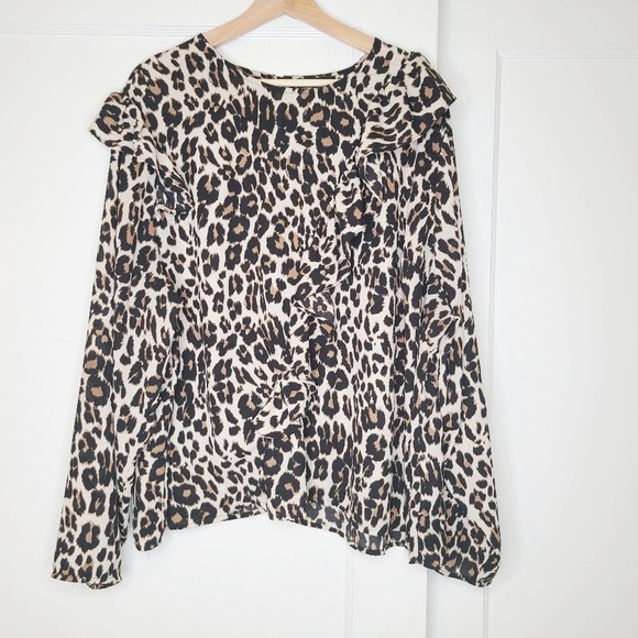 Lane Bryant Asymmetrical Ruffle Leopard Print Top - Picture 3 of 7